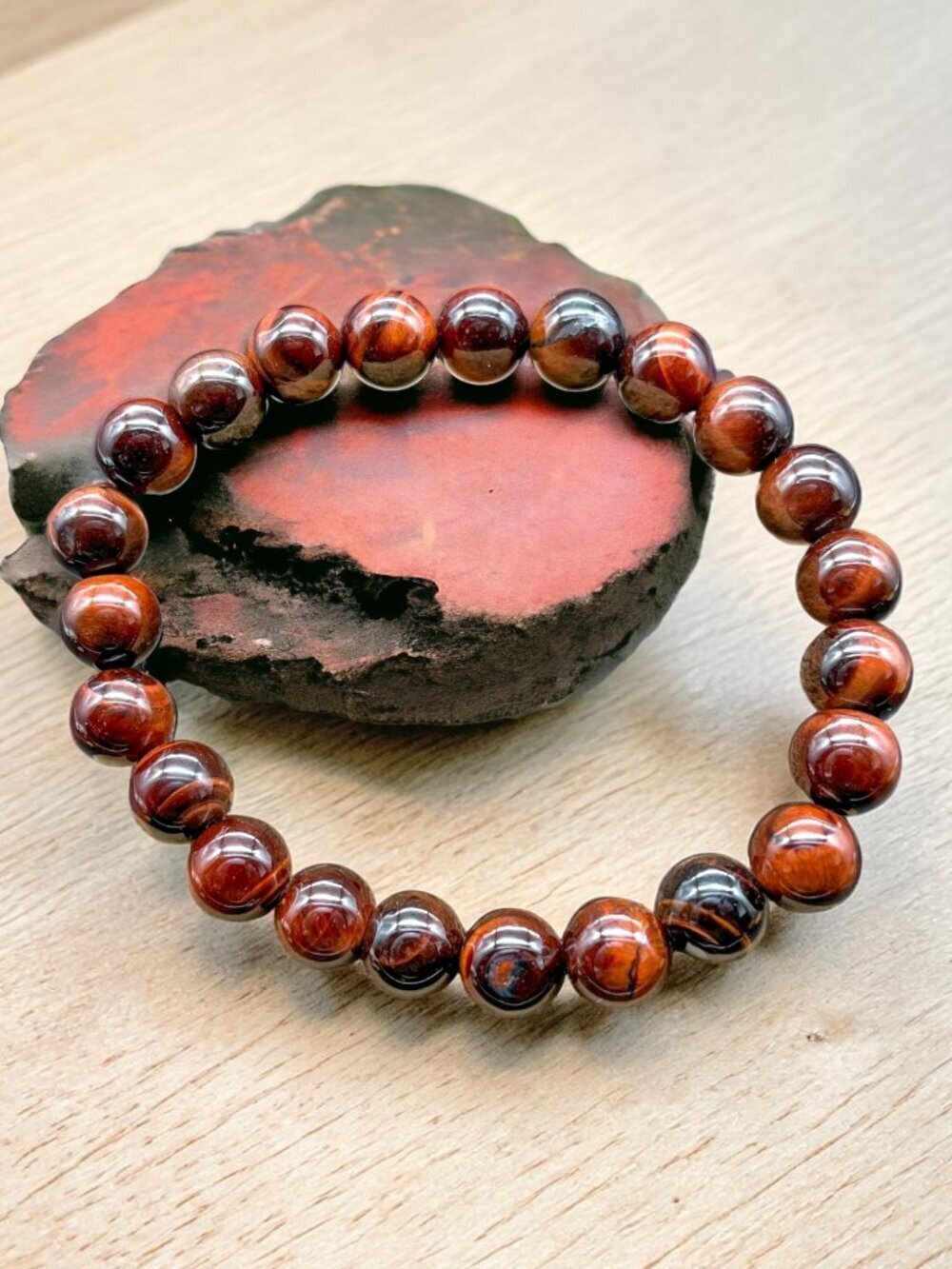 Red Tiger’s Eye Gemstone Stretch Bracelet | Handmade